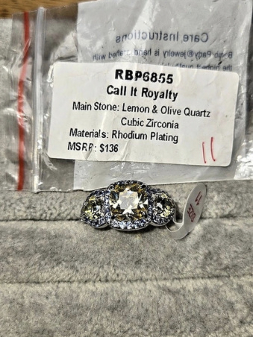 New Size 11 Call It Royalty Lemon Olive Quartz CZ Rhodium Plated Bomb Party Ring